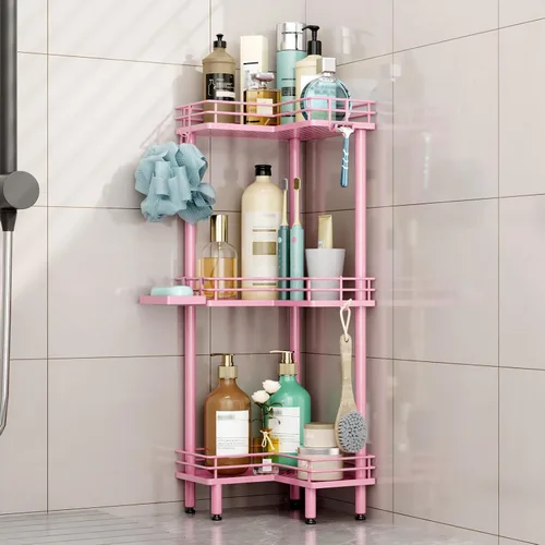 Miniatura 15 de HapiRm Organizador de ducha esquinero de pie, organizador de ducha de 2 niveles con soporte para jabón, organizador de pie de baño a prueba de óxido