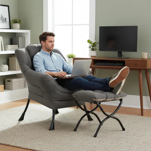 Miniatura 8 de Welnow - Silla perezosa con otomana, moderna silla de descanso con reposabrazos y bolsillo lateral, sillón de sofá tapizado de ocio, sillón de Gris