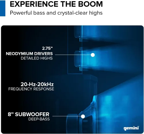 Miniatura 3 de Sistema PA con batería Gemini - Altavoces de línea en arreglo inalámbrico con subwoofer, arreglo de columna de 1000W, mezclador incorporado, batería