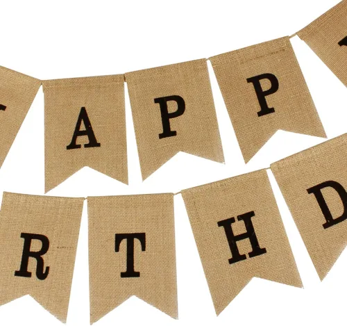 Miniatura 3 de Cartel de arpillera de feliz cumpleaños para hombres y mujeres, letrero de cumpleaños, decoración de fiesta, letra negra