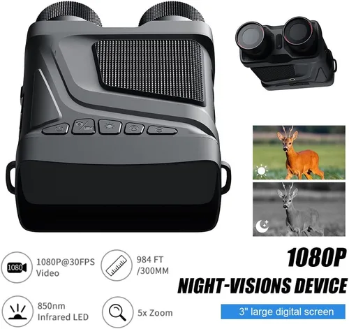 Miniatura 5 de Gafas de visión nocturna, prismáticos de visión nocturna infrarroja con zoom digital 5X, video 1080P, pantalla TFT de 3 pulgadas, gafas de visión
