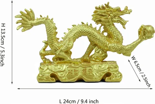 Miniatura 2 de Estatua y figuras y esculturas y coleccionables de oro chino del dragón del feng Shui para la suerte y el éxito