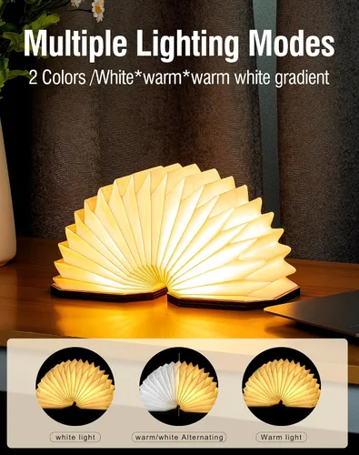 Miniatura 2 de Originality - Lámpara de acordeón plegable, lámpara de escritorio de madera portátil, regalos japoneses, linterna de papel LED creativa con USB