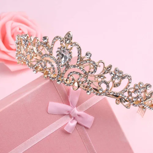 Miniatura 5 de Didder - Diadema con corona de tiara de cristal dorado. Elegante corona con peines para princesa, para mujeres y niñas, ideal para novias, bodas, 02
