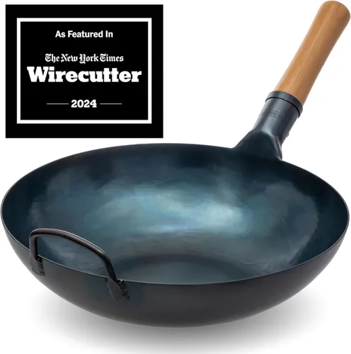 Miniatura 4 de YOSUKATA Wok Pan de acero al carbono azul de 13.5 pulgadas + cubierta de wok de primera calidad con tapa de sartén de 13.5 pulgadas