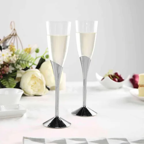 Miniatura 2 de Efavormart - Juego de 6 copas de champán de plástico plateado de 5 onzas con base desmontable, elegantes vasos desechables para recepciones