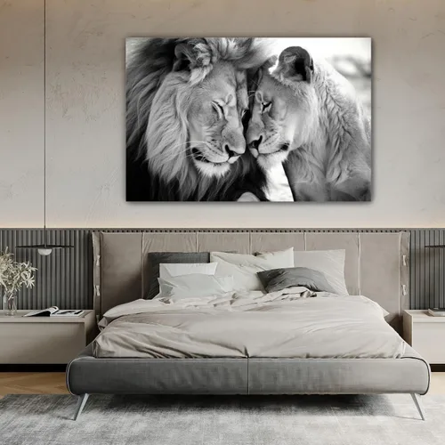 Miniatura 2 de LYUNSHUO Lienzo decorativo para pared, diseño de león y leona, animales en blanco y negro, imágenes de pareja, pintura abstracta de vida silvestre