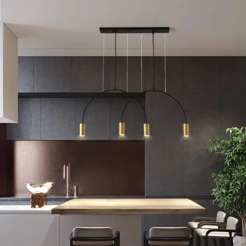 Miniatura 3 de Líneas geométricas nórdicas forma arqueada colgante de luz altura ajustable lámpara de metal iluminación negro oro moderno lámpara colgante