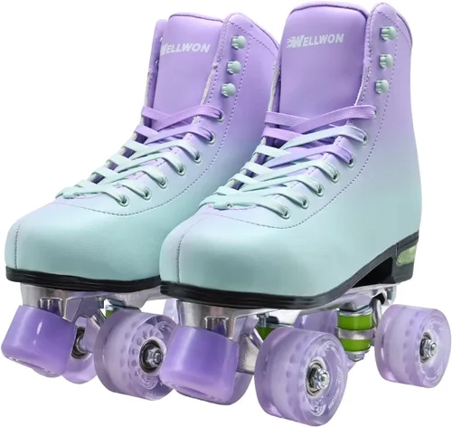 Miniatura 10 de Patines de ruedas para mujeres y hombres, diseño clásico de alta calidad, patines cuádruples de piel sintética para interiores y exteriores, patines
