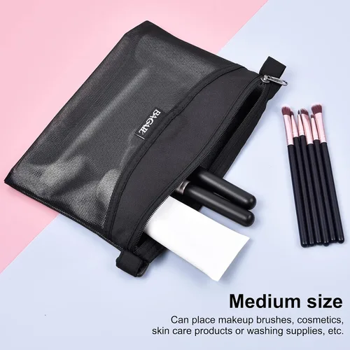 Miniatura 5 de Bagail Bolsa ultraligera con cremallera Bolsas de embalaje de viaje para artículos de tocador, documentos, electrónica-Negro Set