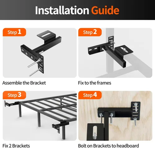 Miniatura 5 de Soportes de cabecera para marco de cama de metal, base ajustable, soportes de montaje en pared, kit de extensión de estribo para cama individual