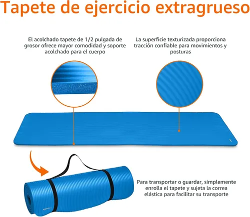 Miniatura 4 de Amazon Basics Extra Thick Exercise Yoga Mat with Carrying Strap Azul