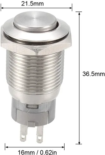 Miniatura 3 de uxcell Interruptor de botón de metal momentáneo alta cabeza 0.630 in montaje 2NC 2NO 2COM AC 250V 3A
