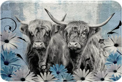 Miniatura 4 de Highland - Alfombra de baño de vaca para regalo de vaqueros, alfombra de baño de granja occidental de 20 x 32 pulgadas, tapete de baño de animales