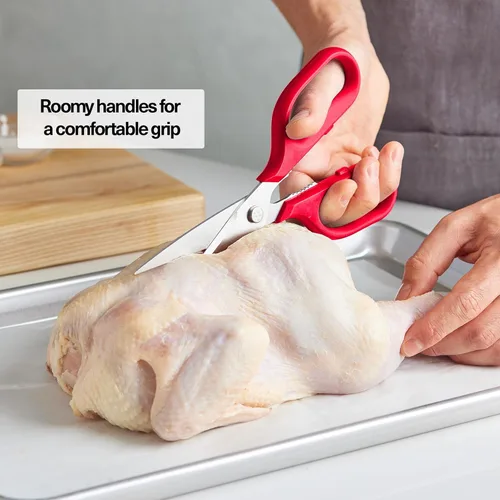 Miniatura 3 de Misen Tijeras de cocina resistentes, acero inoxidable, tijeras versátiles y fáciles de limpiar para carne, hierbas y verduras, mango ambidiestro Rojo