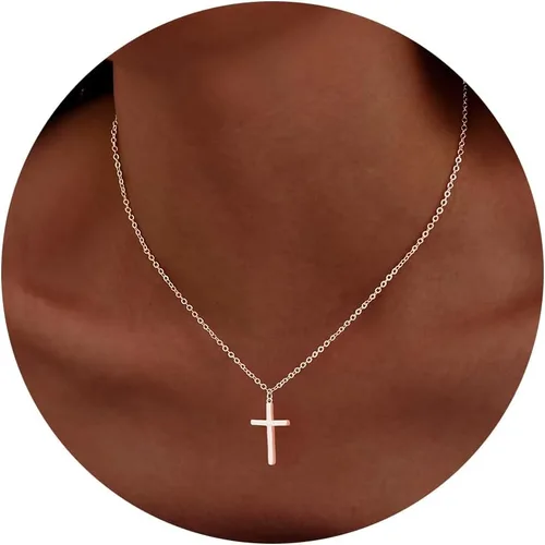 Miniatura 81 de Collar de cruz para mujeres y niñas, delicado chapado en oro de 14 quilates, gargantilla con dije de cruz que no se deslustra, impermeable, moderno