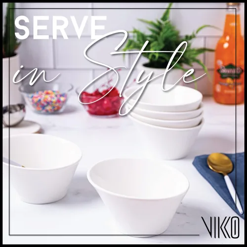 Miniatura 2 de Vikko Juego de 4 cuencos blancos de cerámica, 10 onzas versátiles para ensalada, sopa o postre, forma elegante, aptos para lavavajillas