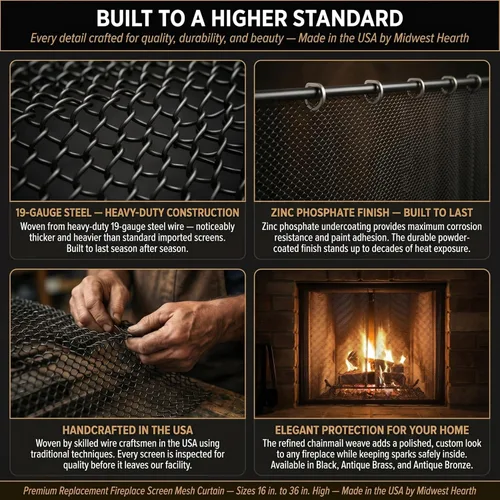 Miniatura 5 de Midwest Hearth Cortina de malla para chimenea de 22 pulgadas de alto (fabricada en EE. UU.) Dos paneles de 24 pulgadas de ancho (negro)