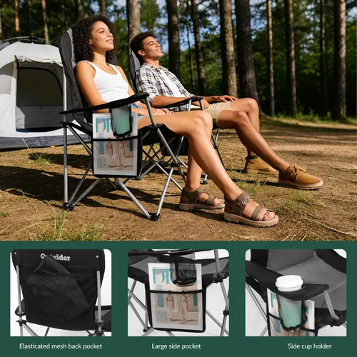 Miniatura 5 de OUTSIDER Silla plegable de camping para adultos resistente – soporta 400 libras, silla portátil para exteriores con soporte para tazas, bolsillo