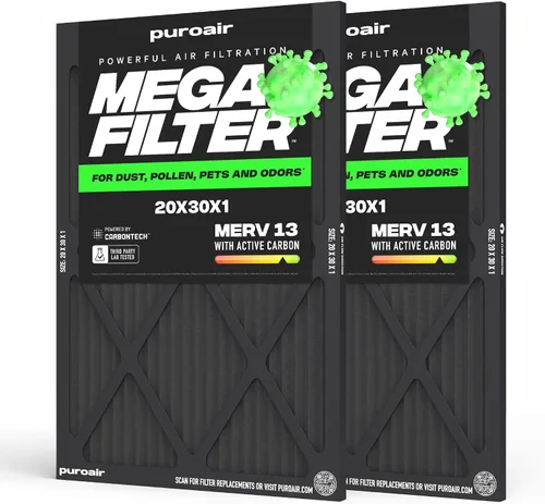 Miniatura 44 de PuroAir Filtro Mega - Filtro de aire de 12x12x1 MERV 13 para el hogar con carbón activado - Filtros alérgenos, caspa de mascotas, humo, polvo