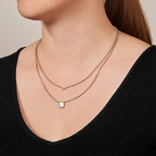 Miniatura 3 de Fossil collar con dije de acero inoxidable en tono rosa dorado para mujer