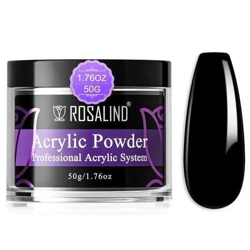 Rosalind Polvo de uñas acrílico negro 50 g/1.76 oz – Polímero de cristal negro polvo de uñas para extensión acrílica, no necesita lámpara