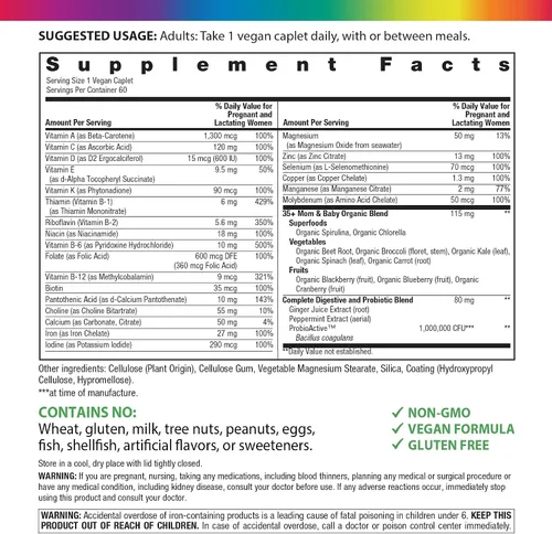 Miniatura 2 de Rainbow Light 35+ Mom & Baby + Multivitamínico 60 cápsulas Nutrición prenatal y posnatal Nutrientes alimentarios reales, superalimentos