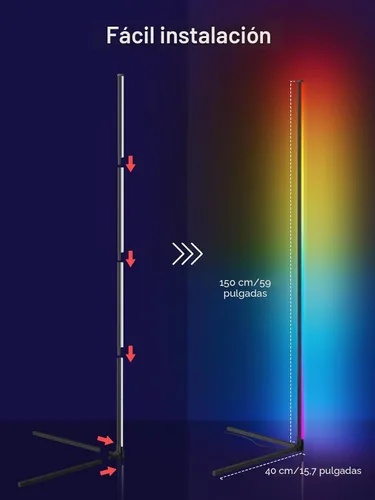 Miniatura 7 de Tyute Lámpara de pie de esquina, lámpara de esquina LED RGB con sincronización de música, aplicación inteligente y control remoto, luz de ambiente