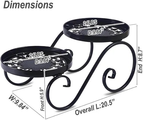 Miniatura 4 de Soporte para Plantas de 2 Niveles Negro, Soporte de Flores de Metal para Interiores y Exteriores, Estante de Plantas de Hierro Antióxido, Soportes