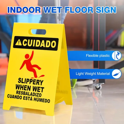 Miniatura 2 de MATTHEW CLEANING - Señales industriales de 19 pulgadas para suelo mojado, paquete de 3 letreros de advertencia multilingües de plástico corrugado