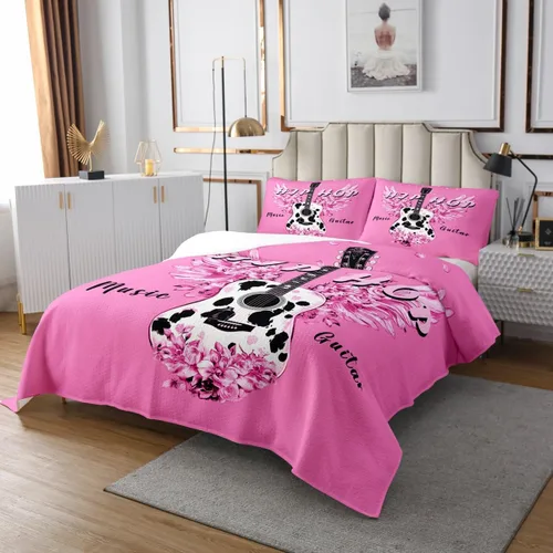 Miniatura 20 de Castle Fairy Cowboy Boots Bedspread Twin Size Bohemia Musical Guitar Coverlet Set Boys Bedroom Present Western Rustic Cowgirl Decor Bedding Set