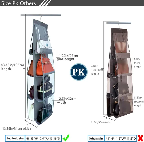 Miniatura 3 de Organizador de bolso, paquete de 2, colgador de bolso, resistente, organizador de bolsos para armario, ganchos de metal gruesos, organizador de Gris