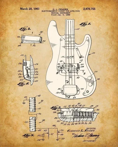 Miniatura 3 de Juego de cuatro fotos (8 x 10) para decoración de pared, cuadros de guitarra Fender de 8 x 10 pulgadas, imágenes de pared de guitarra, gran póster