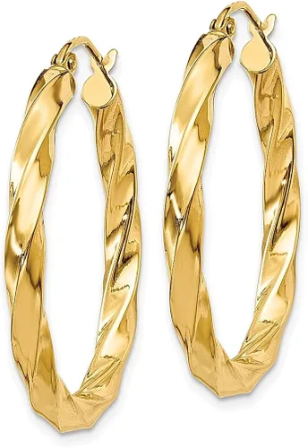 Miniatura 2 de Juego de aretes de aro trenzados de oro amarillo de 14 quilates de 0.118in, joyería fina redonda para mujer, regalos para ella, Cristal Oro amarillo
