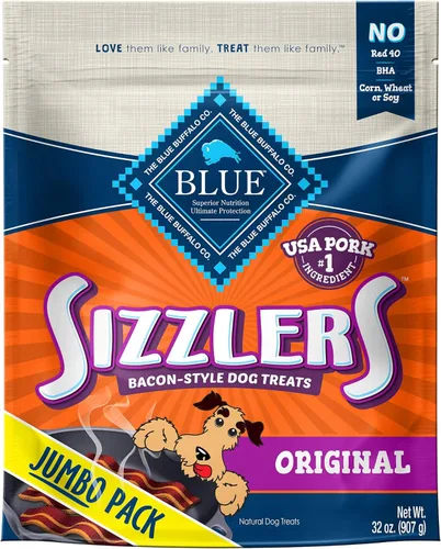 Miniatura 12 de Blue Buffalo Sizzlers - Golosinas suaves y naturales para perros, estilo tocino, golosinas suaves y húmedas con cerdo real de Estados Unidos, sabor
