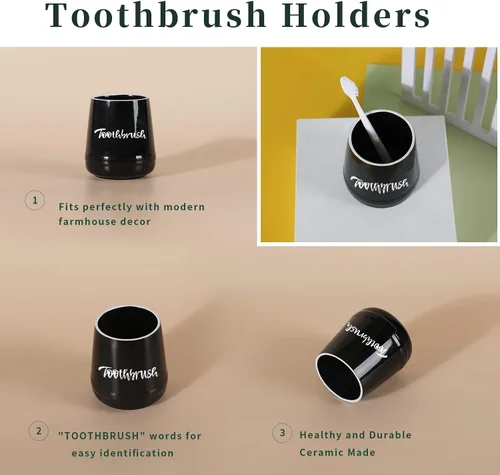 Miniatura 2 de LEETOYI Soporte de cepillo de dientes de porcelana para tocador de baño y encimera, soporte de cepillado fácil de limpiar (negro)
