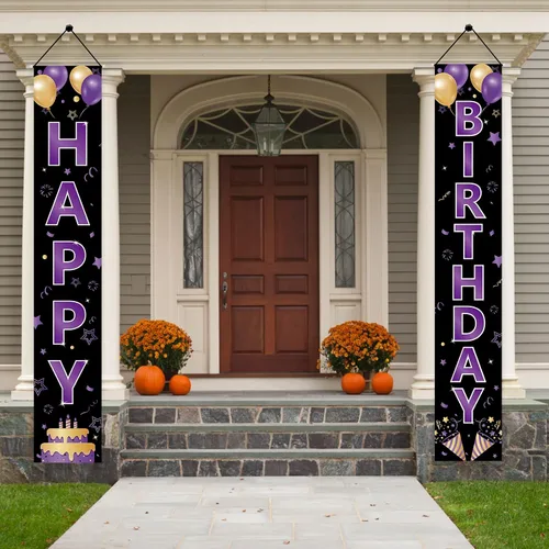 Miniatura 4 de Cartel de feliz cumpleaños de color morado dorado para mujeres y niñas, letrero de feliz cumpleaños morado, suministros de fiesta, 16, 21, 30, 40