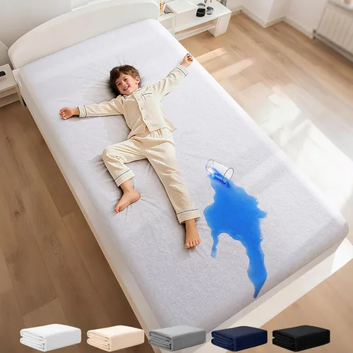 Miniatura 14 de OhGeni Protector de colchón 100% impermeable, tamaño Queen Beige, sábana bajera con bolsillos profundos, 6''-18'', material suave transpirable sin