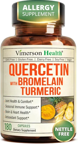 Miniatura 11 de Suplemento de quercetina con bromelina y cúrcuma - Quercetina 500 mg Cápsulas con curcumina y bromelina en polvo para alergias y apoyo articular.