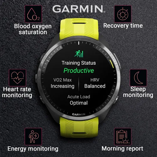 Miniatura 5 de Garmin Forerunner 965 Premium Reloj inteligente para correr y triatlón de 47 mm con pantalla táctil AMOLED, bisel de titanio DLC gris carbón