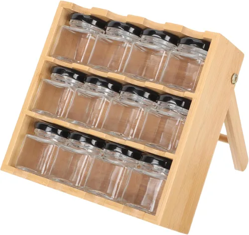 CALLARON Soporte de estante de bambú de 3 niveles para especias de madera para armario de cocina, cajón organizador de especias, soporte para tarros
