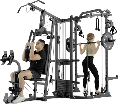 Miniatura 9 de GMWD SmithΔ Machine - Jaula de potencia, sistema multifunción de gimnasio en casa con sistema cruzado de cables, estación de entrenamiento de doble