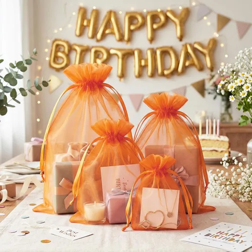 Miniatura 5 de FUNFERY 100 bolsas de organza naranja de 4 x 6 pulgadas, pequeñas bolsas de regalo con cordón de malla para bolsitas, joyas, dulces, recuerdo