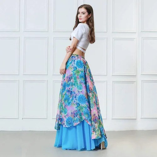 Miniatura 4 de ROYAL SMEELA Falda de danza del vientre, falda flamenca con abertura de gasa, vaporosa, bohemio, floral, verano, playa, maxi falda, traje de bailarín