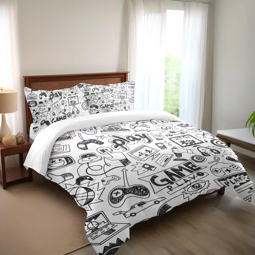 Miniatura 3 de Juegos de Edredón Gaming para Niños Adolescentes Tamaño Twin, Juego de Ropa de Cama de Videojuegos para Niños Estilo Boceto Diseño Atlético