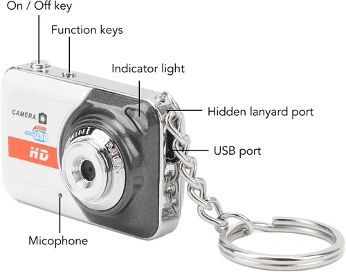 Miniatura 5 de Mini cámara DV para niños, video HD y toma de imágenes con detección de movimiento, llavero, portátil (gris plateado)