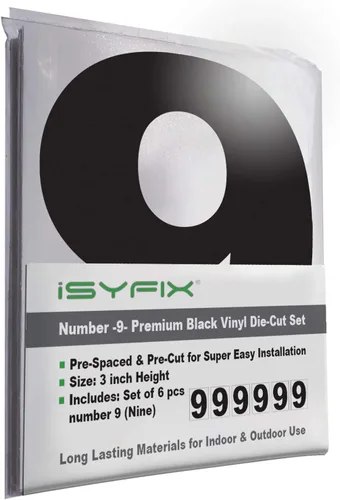 Miniatura 17 de iSYFIX Calcomanías de vinilo negro con el número 7 (siete), paquete de 6 calcomanías autoadhesivas de 7 pulgadas, calcomanías troqueladas y Negro