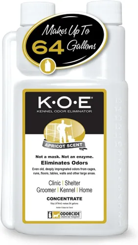 Odorcide K.O.E. Eliminador de olores de albaricoque de 16 oz para olores fuertes para jaulas, corrales y más – Hogar y perrera con fórmula segura,
