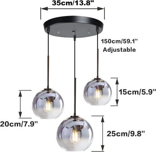 Miniatura 2 de KCO Iluminación Moderna Lámpara Colgante de 3 Luces con Globo de Vidrio Gradiente en Plata, Luminaria de Techo con Cordón Ajustable, Candelabro