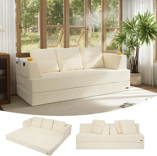 Miniatura 17 de COMAX Sofá cama futón, sofá cama convertible 4 en 1, sofás deshuesados para sala de estar, sofá biplaza plegable pequeño plegable que ahorra Gris